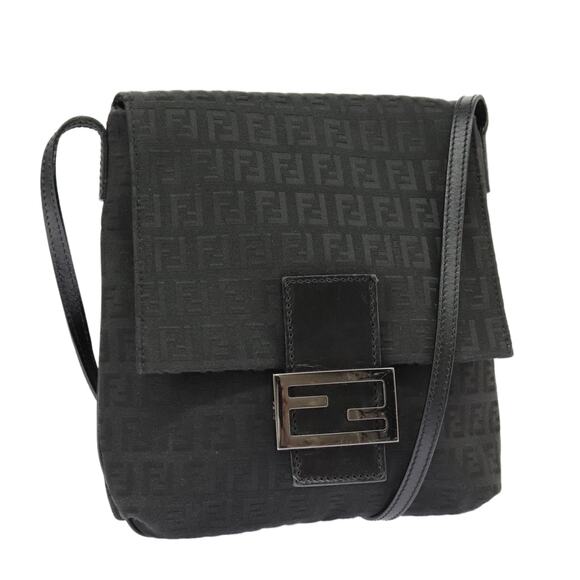 FENDI Zucchino Canvas Mamma Baguette Shoulder Bag Black - Picture 1 of 14